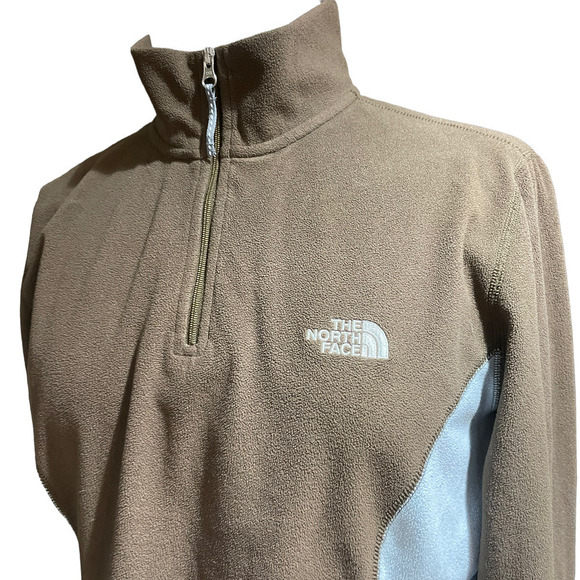 The North Face TKA 100 Fleece 1/4-Zip Pullover Brown/Blue UPF 50 - Women’s Large - Picture 11 of 13